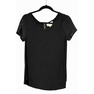 Wishful Park Top Medium Black Sheer Stripe Sleeve Zip Back Officecore Minimalist